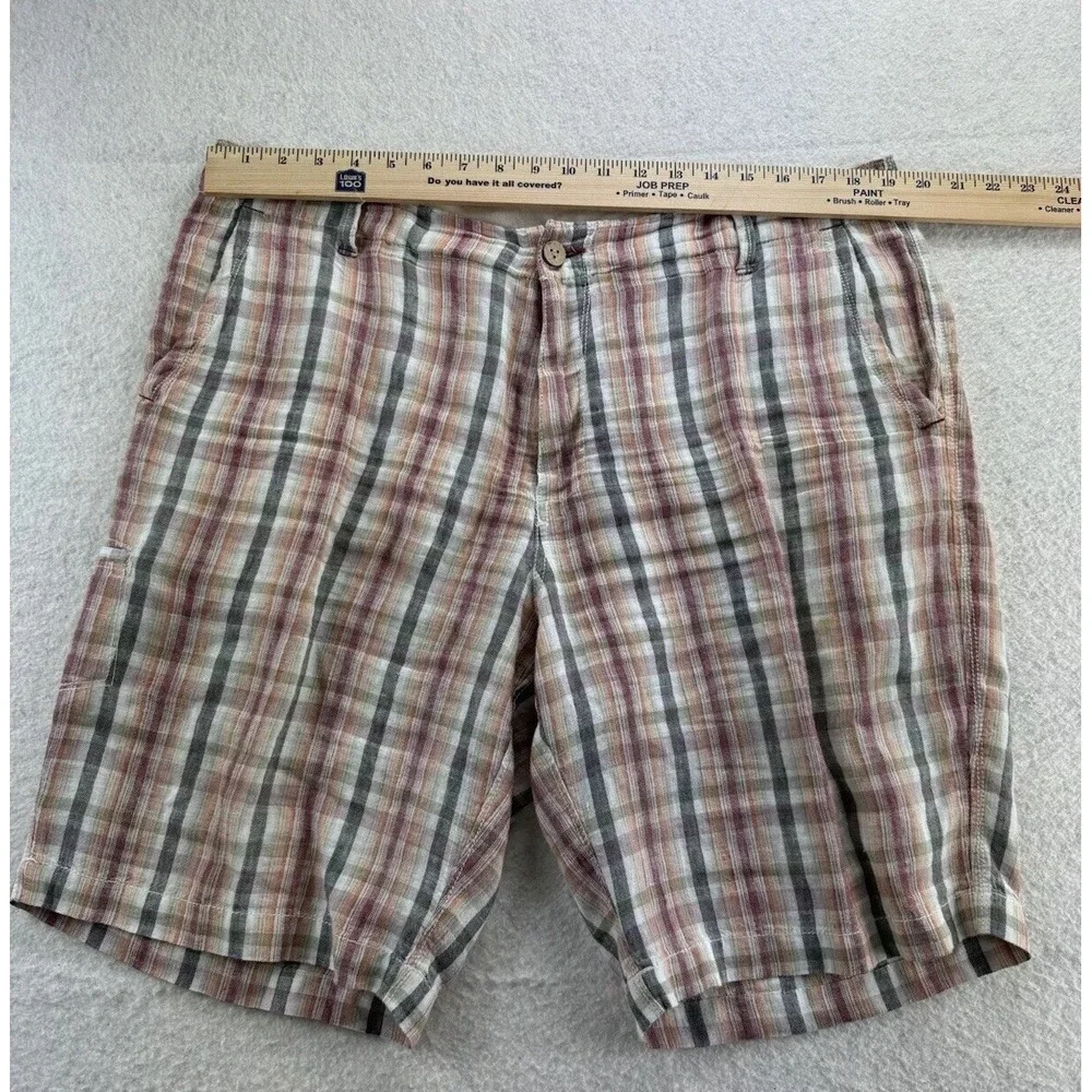 Tommy‎ Bahama Mens 100% Linen Chino Shorts Tag 36 Actual Size 38 Tropical Plaid